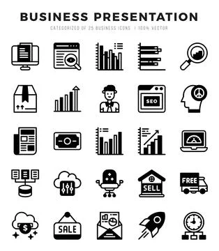 Vector Business Presentation types icon set in Lineal Filled style. vector .. Stock Illustration