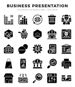 Vector Business Presentation types icon set in Glyph style. vector illustra.. Stockillustratie
