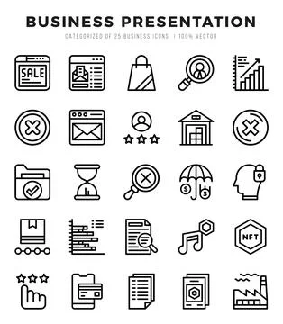 Vector Business Presentation types icon set in Lineal style. vector illustr.. Stock Illustration