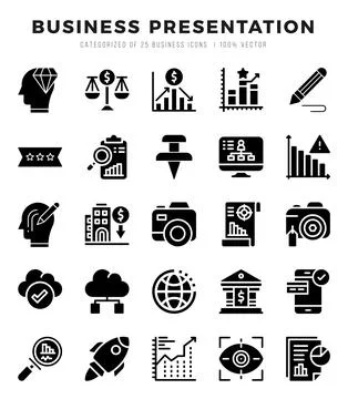 Vector Business Presentation types icon set in Glyph style. vector illustra.. Stock Illustration