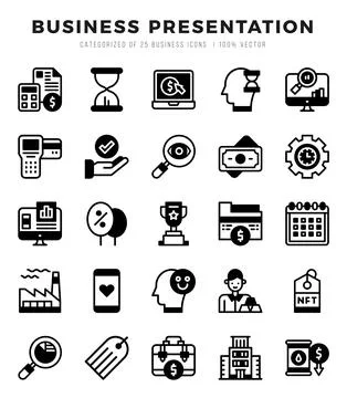 Vector Business Presentation types icon set in Lineal Filled style. vector .. Illustrazione stock
