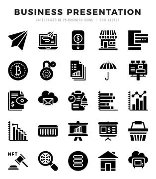 Vector Business Presentation types icon set in Glyph style. vector illustra.. Stock Illustration