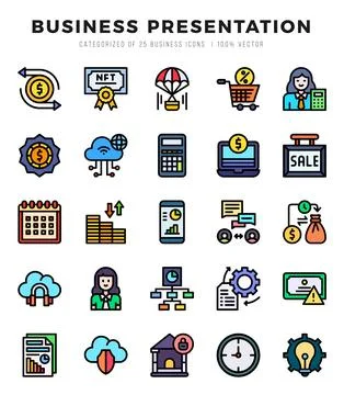 Vector Business Presentation types icon set in Lineal Color style. vector i.. Stock Illustration