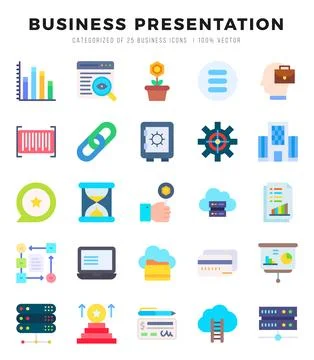 Vector Business Presentation types icon set in Flat style. vector illustratio Stock Illustration