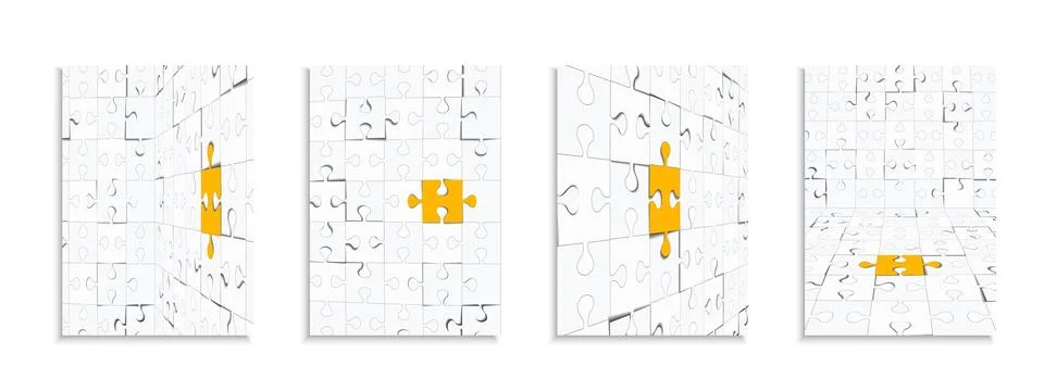 Vector business puzzle backgrounds set. White minimalist corporate cover te.. Stockillustratie