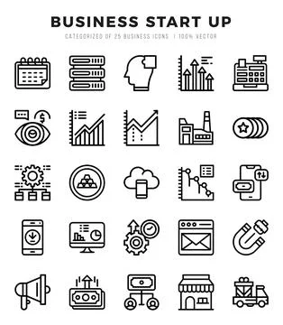 Vector Business Start Up types icon set in Lineal style. vector illustration. Stock Illustration