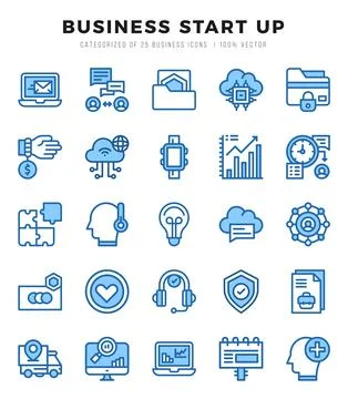 Vector Business Start Up types icon set in Two Color style. vector illustra.. Stock Illustration