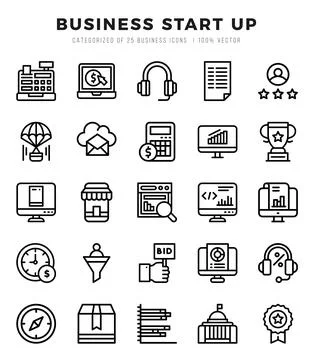 Vector Business Start Up types icon set in Lineal style. vector illustration. Stock Illustration