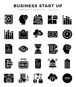 Vector Business Start Up types icon set in Glyph style. vector illustration. Stock Illustration