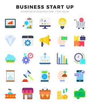 Vector Business Start Up types icon set in Flat style. vector illustration. Stock Illustration