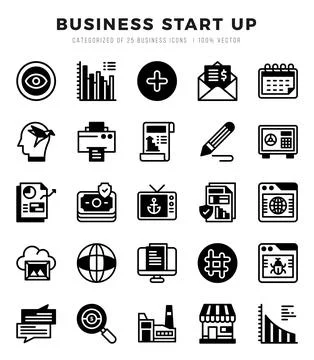 Vector Business Start Up types icon set in Lineal Filled style. vector illu.. Stock Illustration