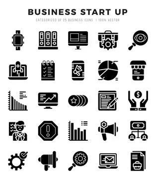 Vector Business Start Up types icon set in Glyph style. vector illustration. 库存插图