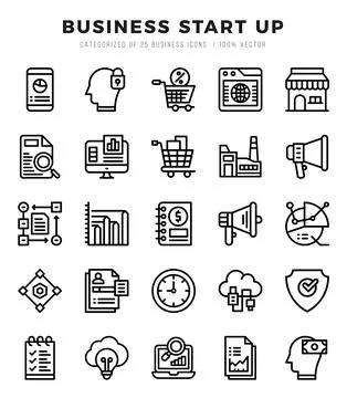 Vector Business Start Up types icon set in Lineal style. vector illustration. Stock Illustration