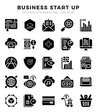 Vector Business Start Up types icon set in Glyph style. vector illustration. Stock Illustration