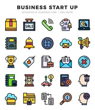Vector Business Start Up types icon set in Lineal Color style. vector illus.. Stock Illustration
