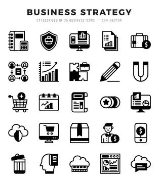 Vector Business Strategy types icon set in Lineal Filled style. vector illu.. Stock Illustration