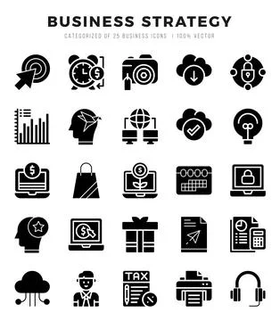 Vector Business Strategy types icon set in Glyph style. vector illustration. Stock Illustration