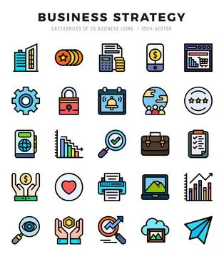 Vector Business Strategy types icon set in Lineal Color style. vector illus.. Stock Illustration
