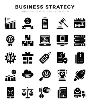 Vector Business Strategy types icon set in Glyph style. vector illustration. Stock Illustration