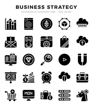 Vector Business Strategy types icon set in Glyph style. vector illustration. Stock Illustration