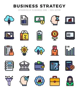 Vector Business Strategy types icon set in Lineal Color style. vector illus.. Illustrazione stock
