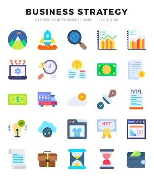Vector Business Strategy types icon set in Flat style. vector illustration. Stock Illustration