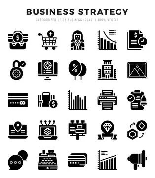 Vector Business Strategy types icon set in Glyph style. vector illustration. Stock Illustration