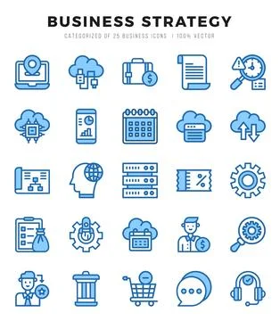 Vector Business Strategy types icon set in Two Color style. vector illustra.. Stock Illustration