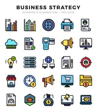 Vector Business Strategy types icon set in Lineal Color style. vector illus.. Stock Illustration