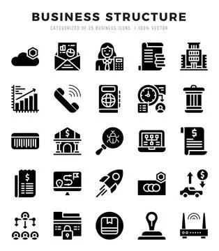 Vector Business Structure types icon set in Glyph style. vector illustration. Stock Illustration