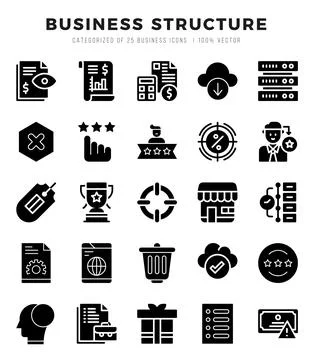 Vector Business Structure types icon set in Glyph style. vector illustration. Stock Illustration