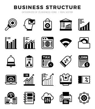 Vector Business Structure types icon set in Lineal Filled style. vector ill.. Stock Illustration