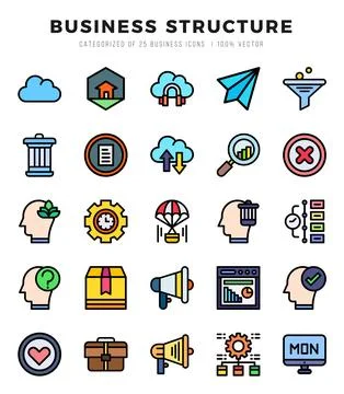 Vector Business Structure types icon set in Lineal Color style. vector illu.. Stock Illustration