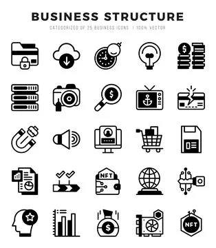 Vector Business Structure types icon set in Lineal Filled style. vector ill.. Stock Illustration