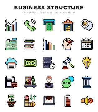 Vector Business Structure types icon set in Lineal Color style. vector illu.. Stock Illustration
