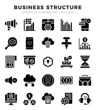 Vector Business Structure types icon set in Glyph style. vector illustration. Stock Illustration