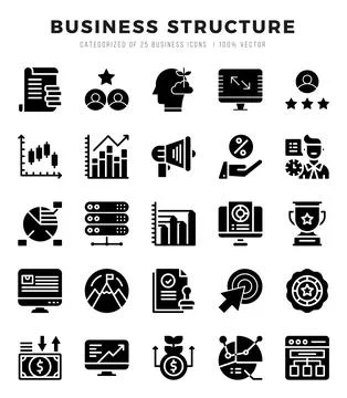 Vector Business Structure types icon set in Glyph style. vector illustration. Stock Illustration