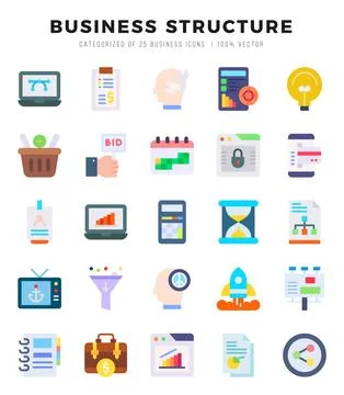 Vector Business Structure types icon set in Flat style. vector illustration. Stock Illustration