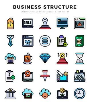 Vector Business Structure types icon set in Lineal Color style. vector illu.. イラスト素材
