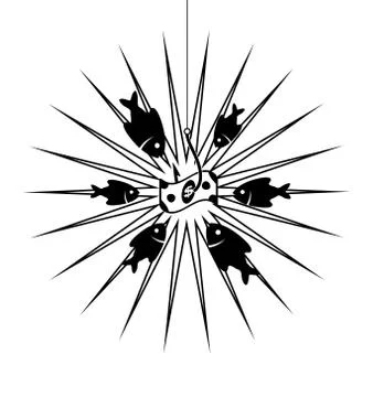 Vector business symbol with hook, bait, hungry fishes and dollar Stock Illustration