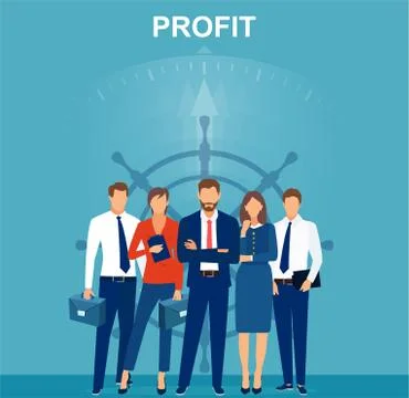 Vector of a business team leads ship company toward profit. Stock Illustration