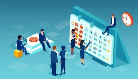 Vector of a business team working together scheduling operations agenda Illustrazione stock