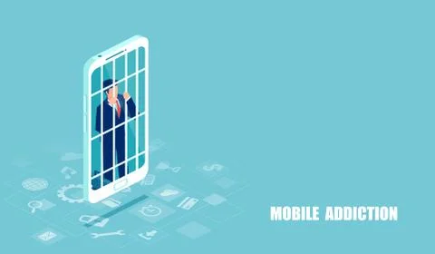 Vector of a businessman addicted to cellphone. Stock Illustration