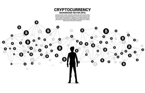 Vector businessman and bitcoin icon from Polygon dot connect line. Concept fo Stock Illustration