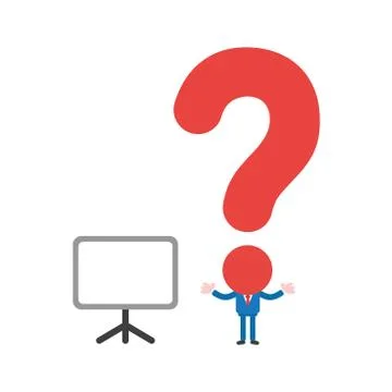 Vector businessman character with blank presentation chart and question mark  Stock Illustration