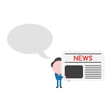 Vector businessman character with blank speech bubble and holding newspaper Stock Illustration