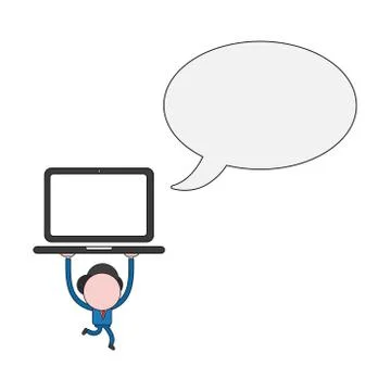 Vector businessman character with blank speech bubble and running and holding Illustrazione stock