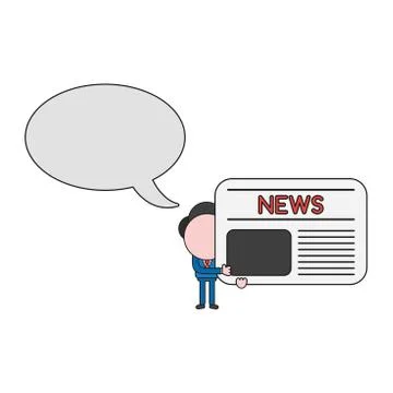 Vector businessman character with blank speech bubble and holding newspaper.  Stock Illustration