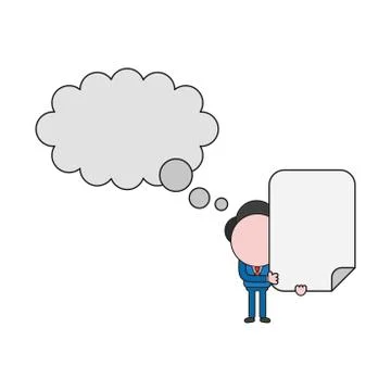 Vector businessman character with blank thought bubble and holding blank pape Stock Illustration
