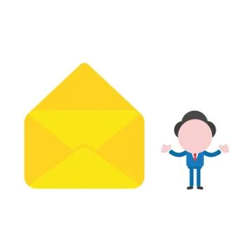 Vector businessman character with empty open mail envelope Stock Illustration